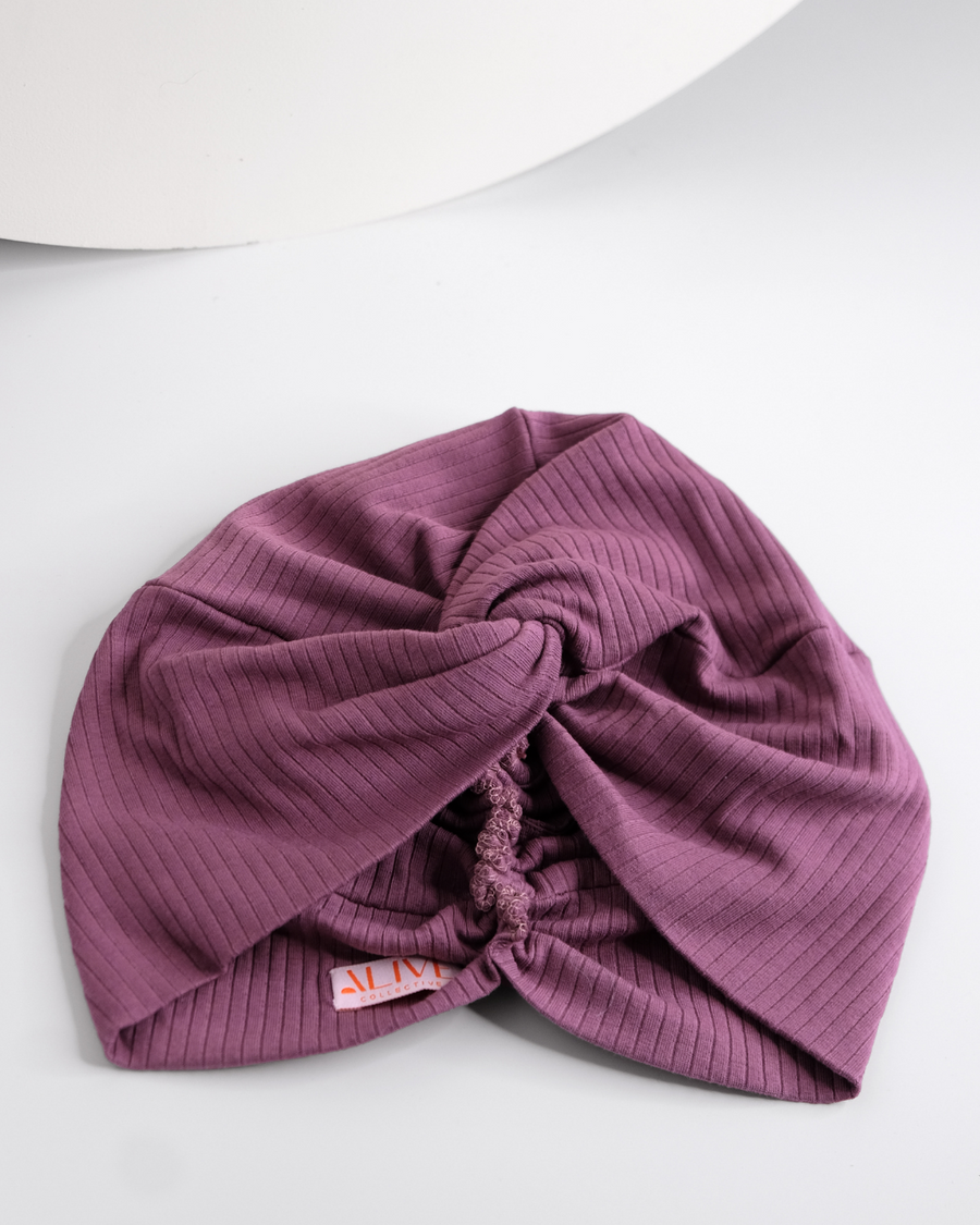 Turban Mütze KNOT, Rippen-Jersey plum